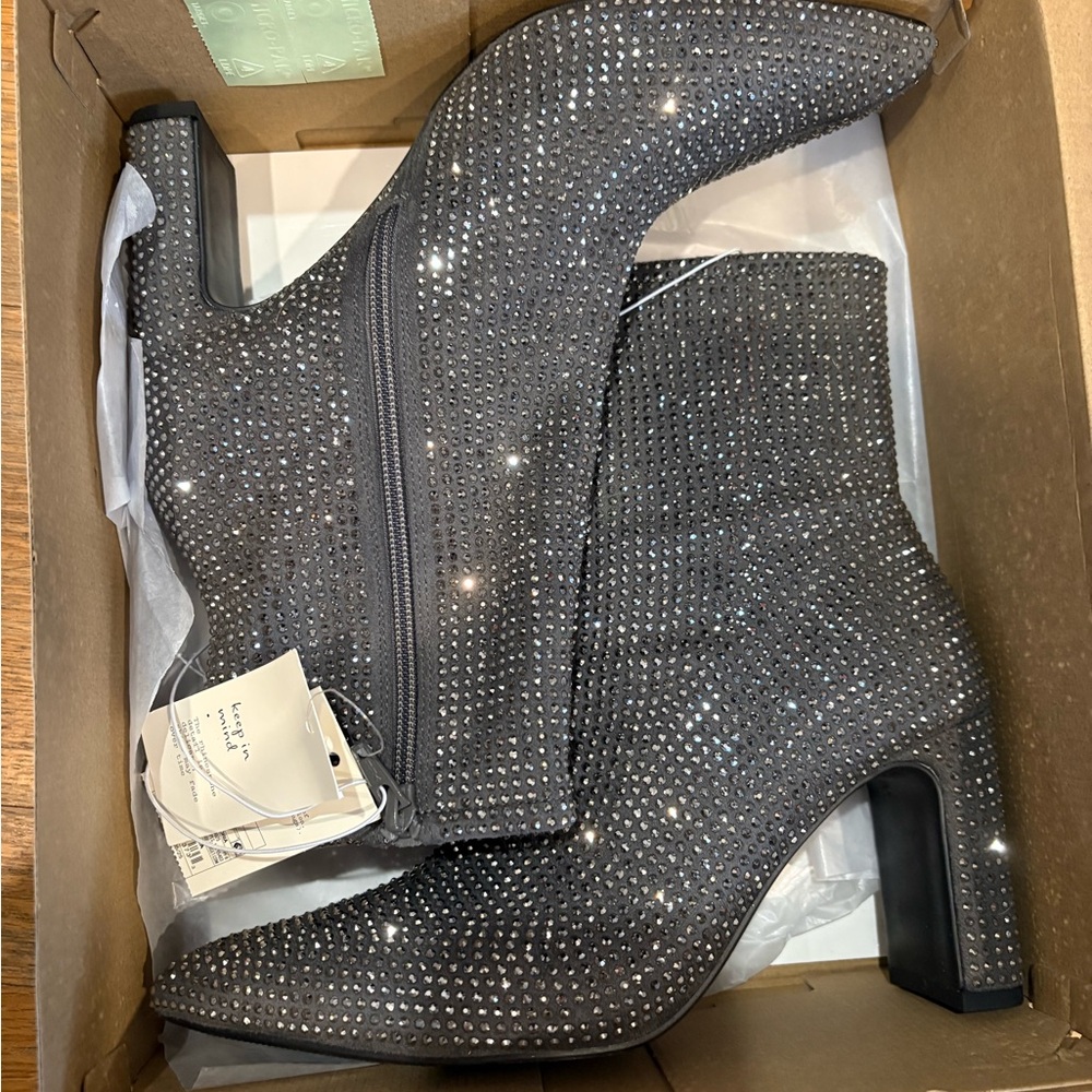 a new day Gray Crystal-Embellished Pointed Toe Ankle Boots